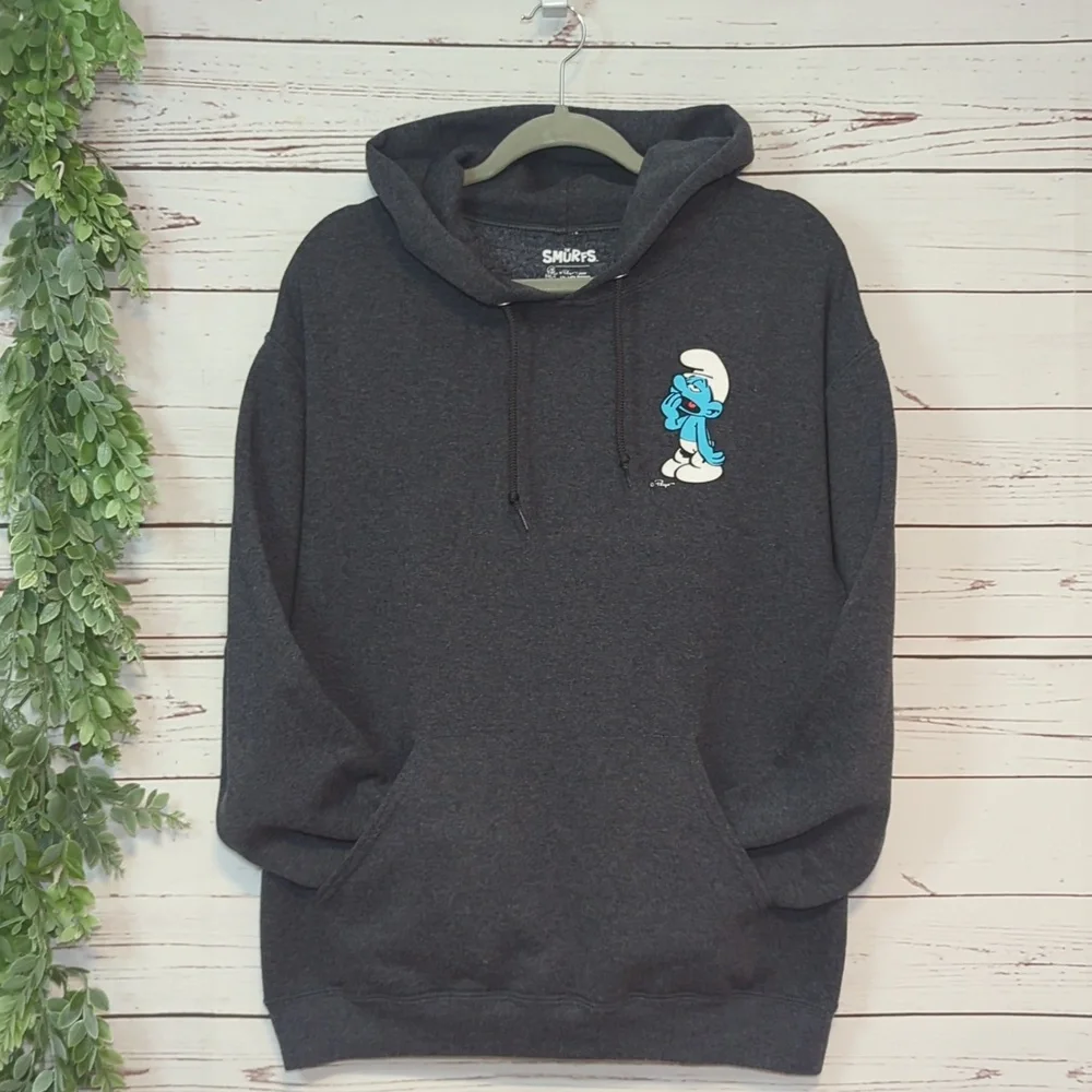 The Smurfs Peyo Lazy Sleepy Smurf Mushroom Hooded Sweatshirt Hoodie‎ Medium Grey